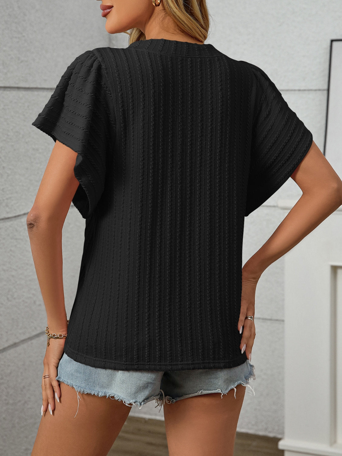 Textured Round Neck Short Sleeve Top
