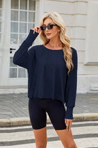 Backless Round Neck Long Sleeve T-Shirt