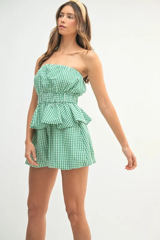 MABLE Gingham Tube Top and Shorts Set