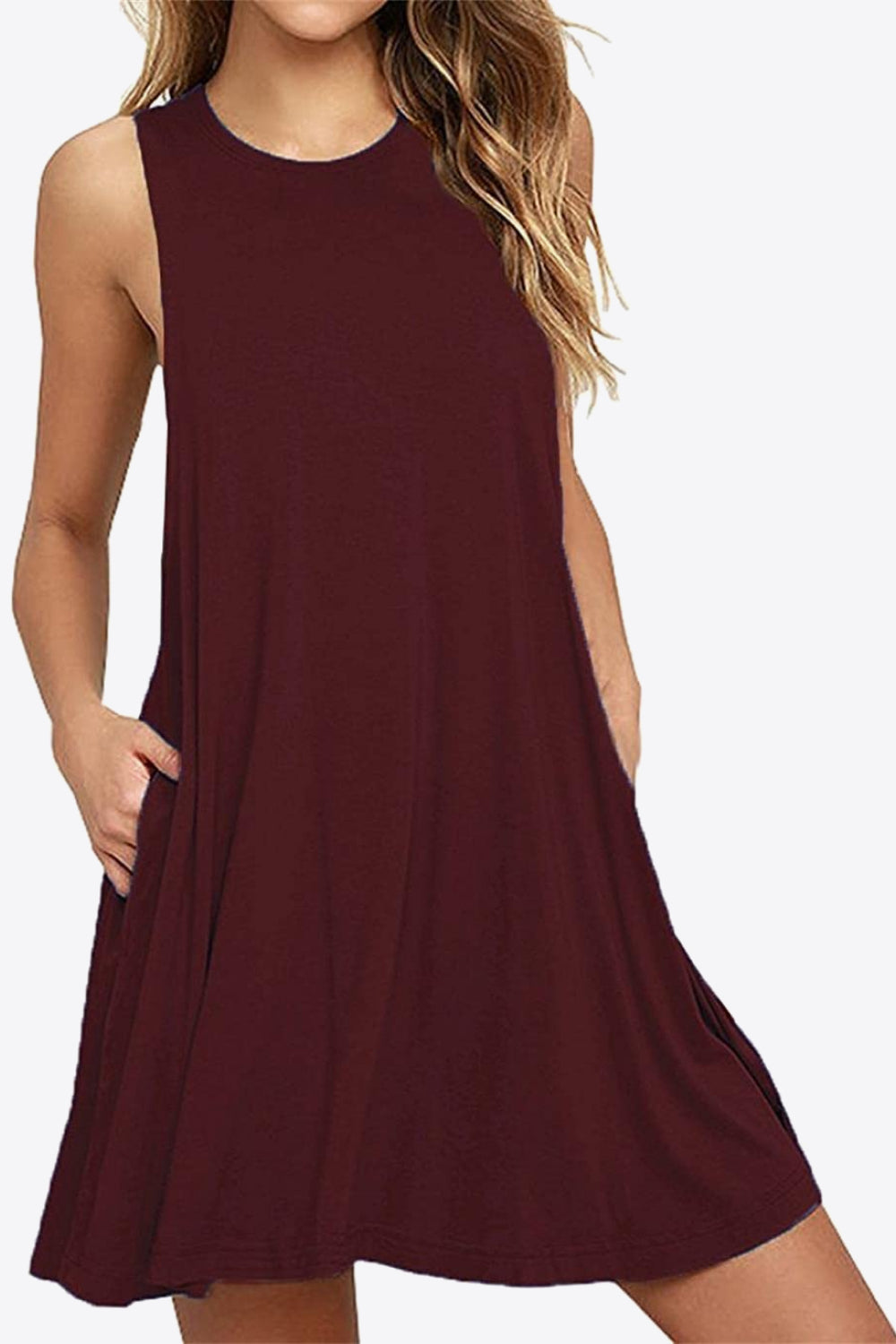 Full Size Round Neck Sleeveless Dress with Pockets - felvior