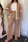 Contrast Trim Half Sleeve Top and Pants Set - felvior