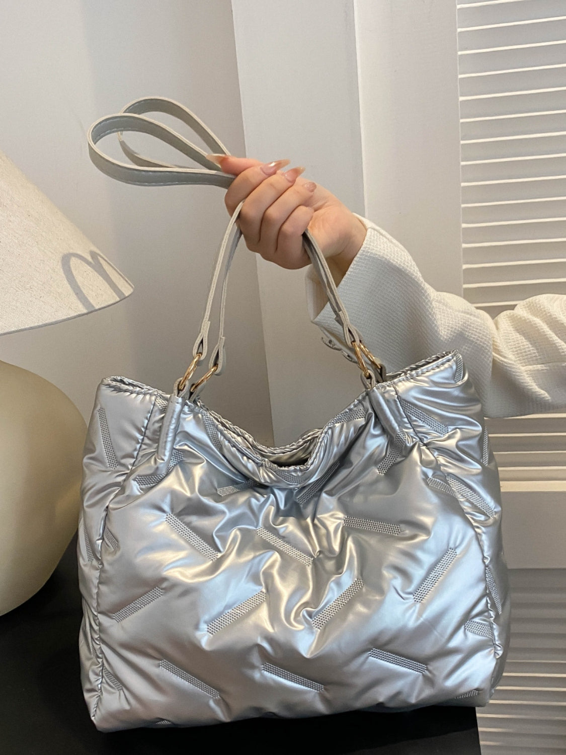 Textured Polyester Shoulder Bag - felvior