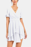 Surplice Neck Flutter Sleeve Dress - felvior
