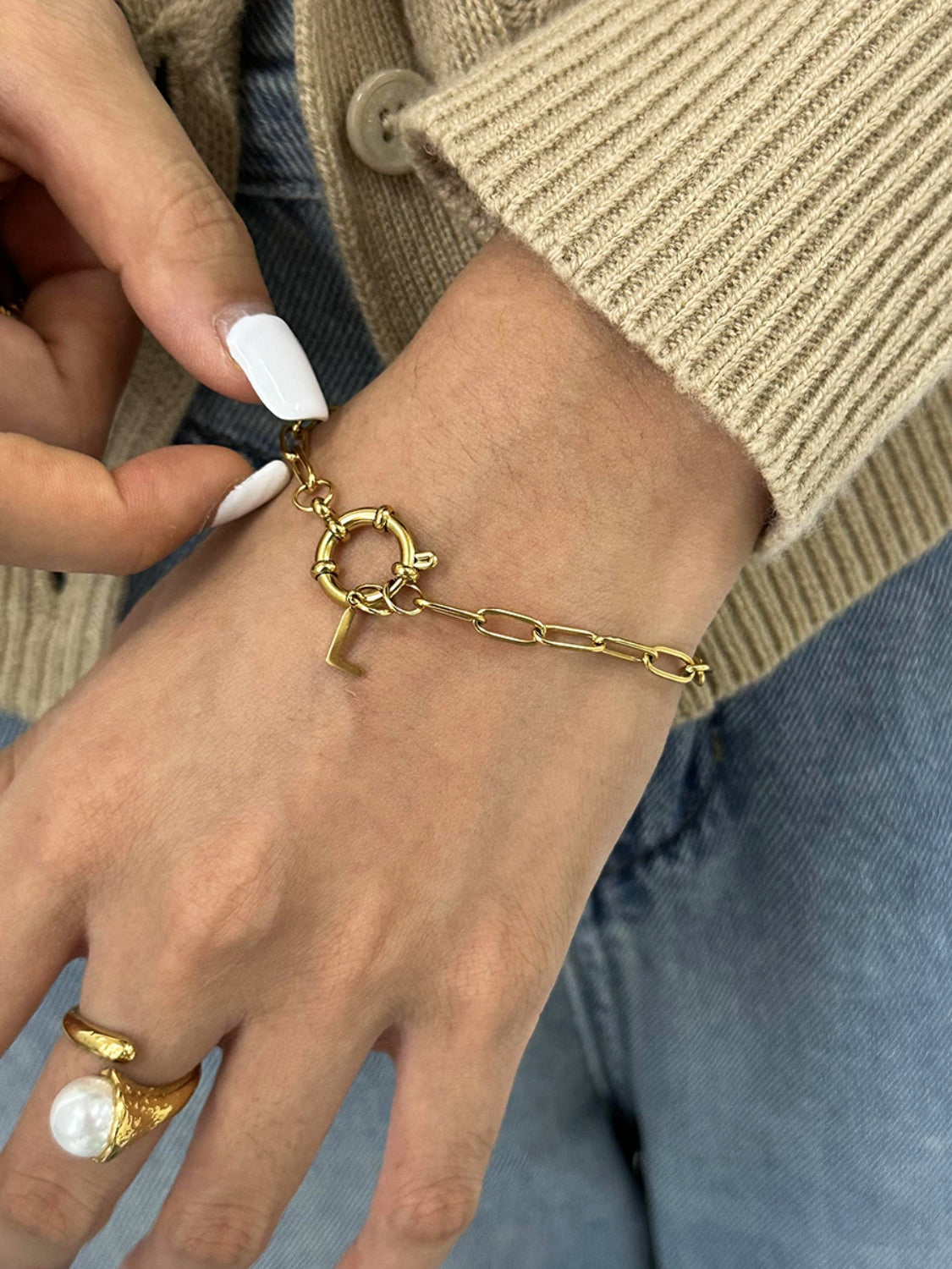 18K Gold-Plated Stainless Steel Letter L Bracelet - felvior