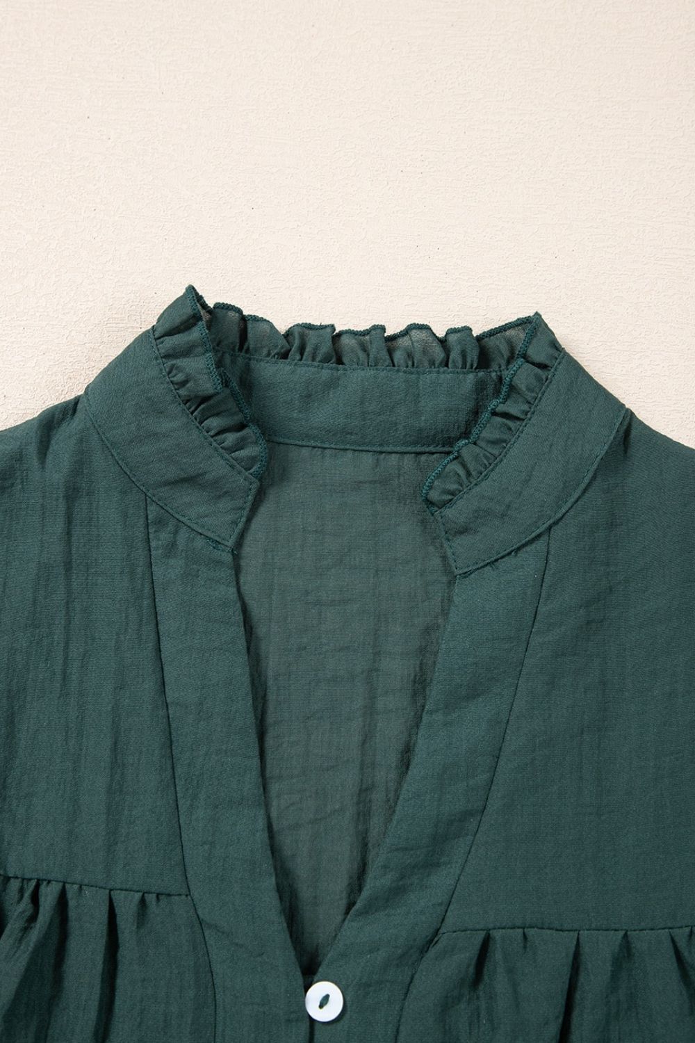 Frilled Notched Ruffled Cap Sleeve Blouse