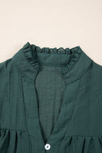 Frilled Notched Ruffled Cap Sleeve Blouse