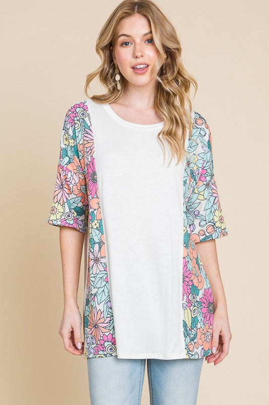 BOMBOM Floral Round Neck Half Sleeve T-Shirt