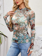 Floral Mock Neck Long Sleeve Top