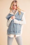 Aemi + Co Fake Two Pieces Denim Patch Sherpa Vest Coat - felvior