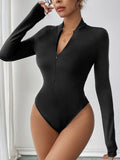 Perfee Half Zip Long Sleeve Bodysuit - felvior
