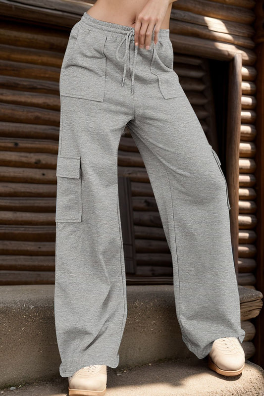 Drawstring Active Pants with Pockets - felvior