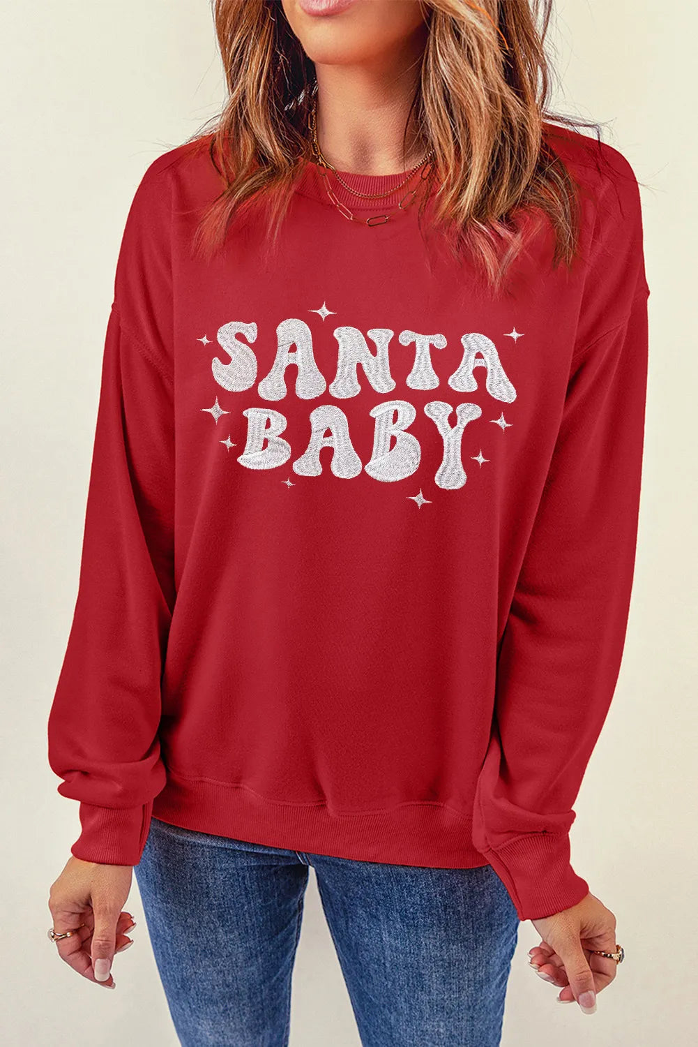 SANTA BABY Round Neck Long Sleeve Sweatshirt - felvior