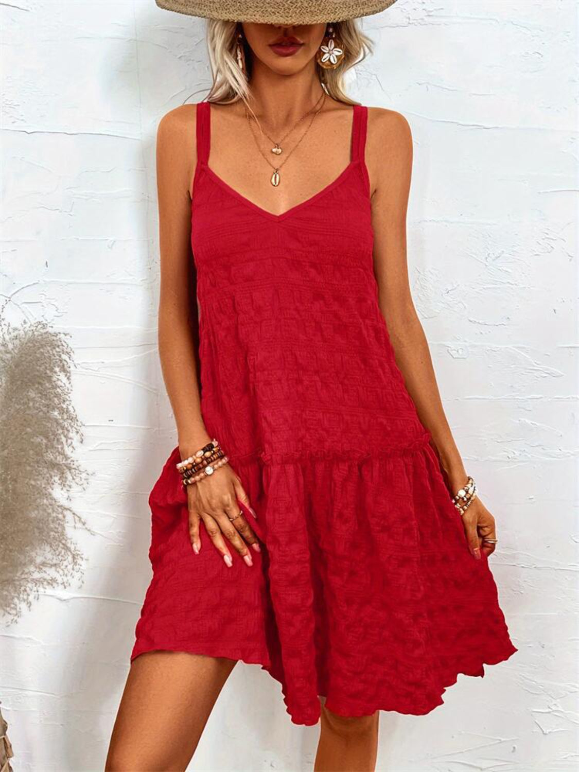 Crisscross Double Spaghetti Straps Tiered Cami Dress - felvior