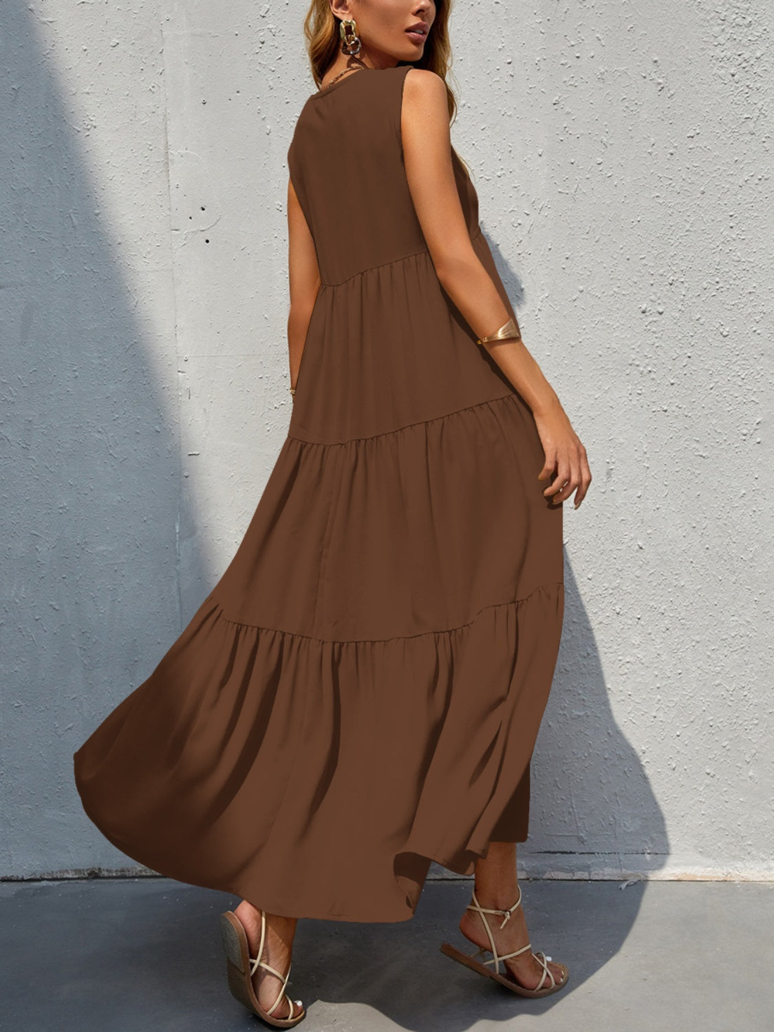 FAM-FAM Tiered V-Neck Sleeveless Dress - felvior