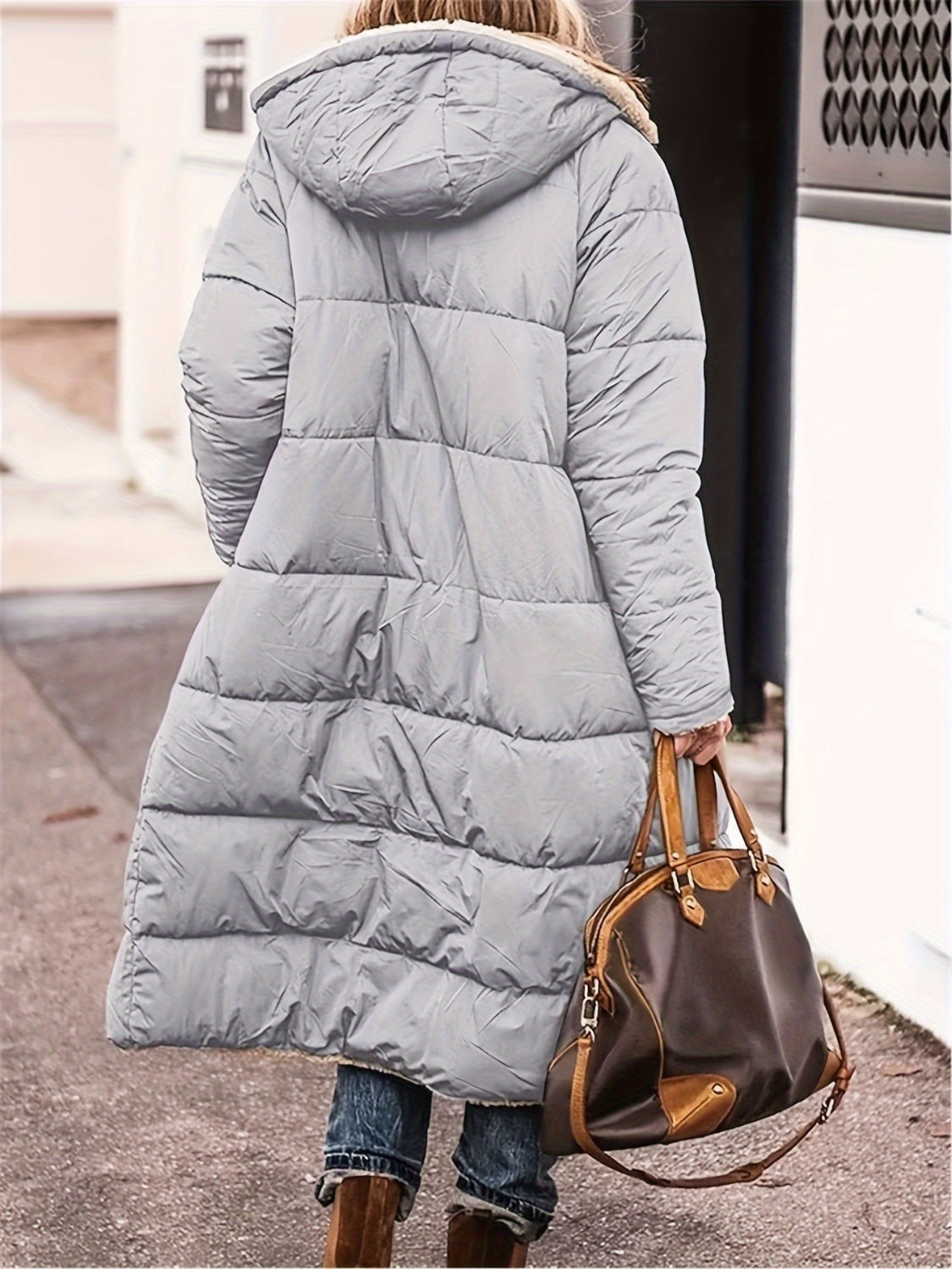 Full Size Zip Up Sherpa Hooded Coat - felvior