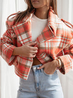 Lapel Collar Plaid Cropped Jacket