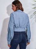 Button Down Collared Neck Cropped Jacket - felvior