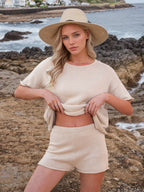 Round Neck Short Sleeve Top and Shorts Sweater Set
