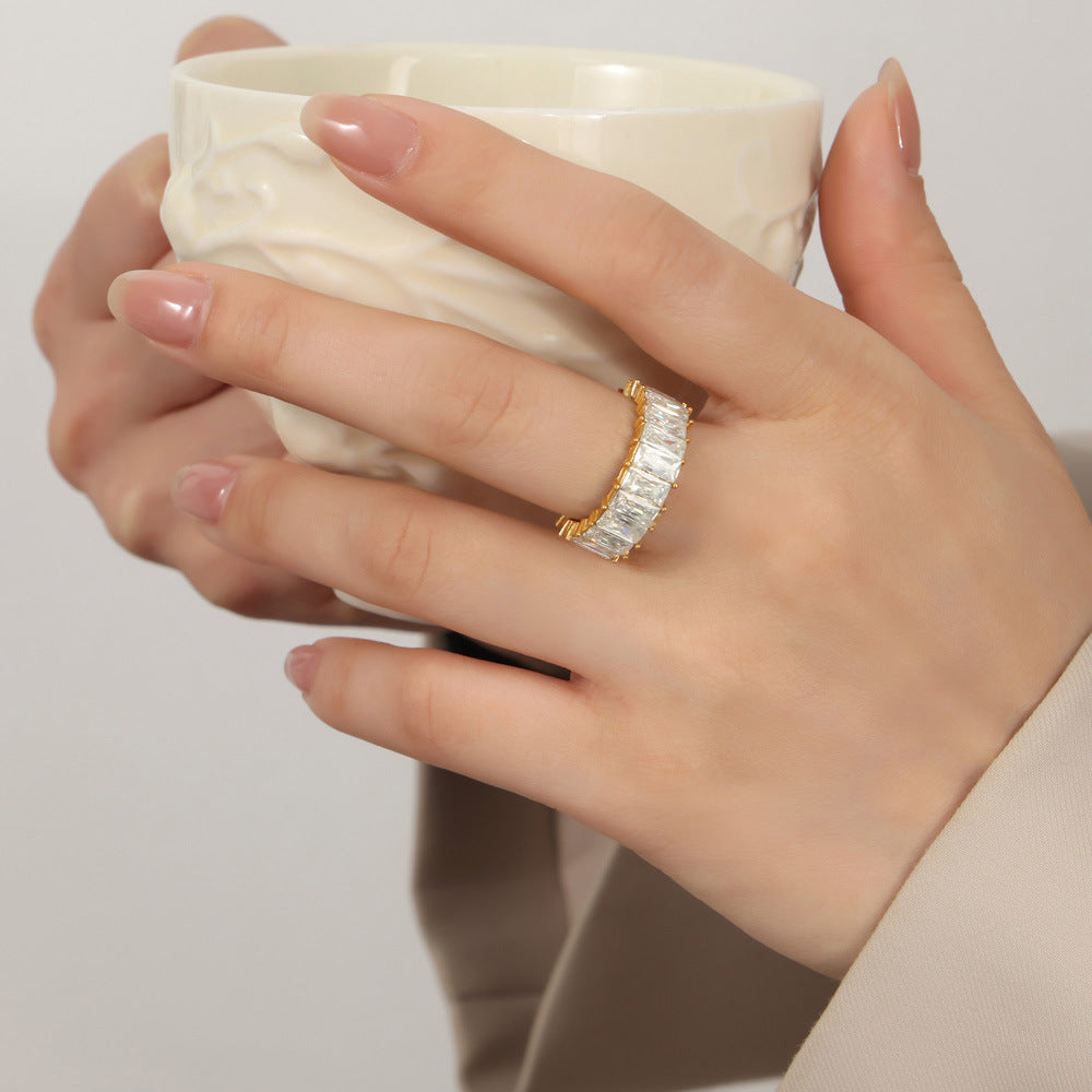 Titanium Steel Inlaid Zircon Ring - felvior