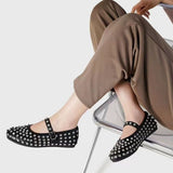 PU Leather Studded Flat Loafers - felvior