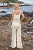 Hollow Out Round Neck Top and Pants Sweater Cover Up Set - felvior