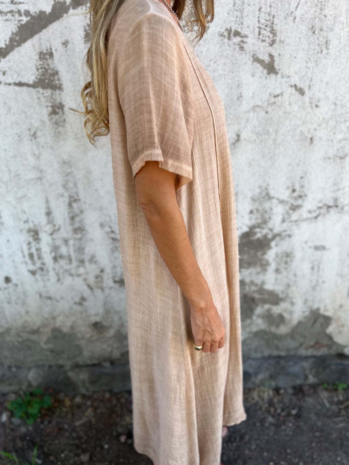 Full Size V-Neck Short Sleeve Midi Dress Plus Size