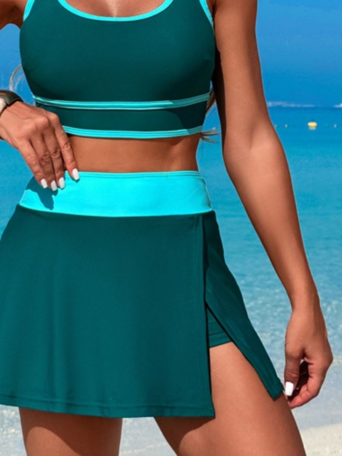 Scoop Neck Top and Skort Swim Set - felvior