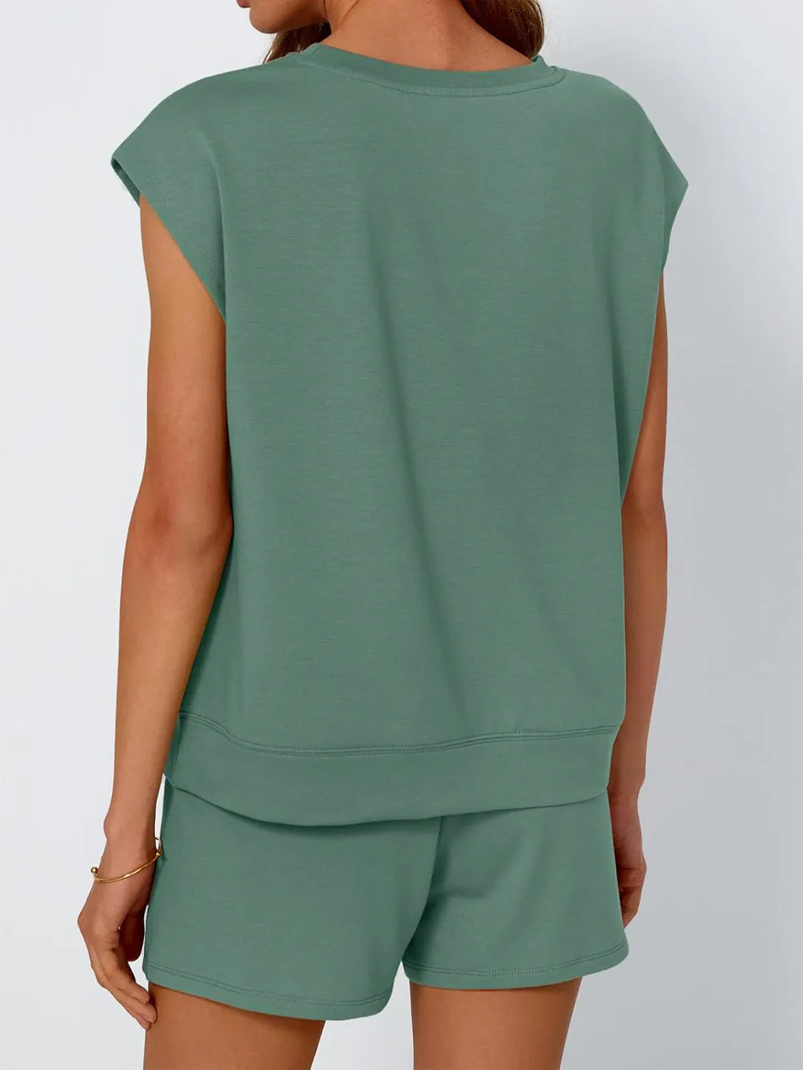 Round Neck Cap Sleeve Top and Shorts Set - felvior