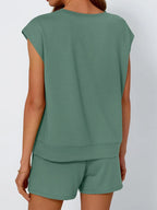 Round Neck Cap Sleeve Top and Shorts Set
