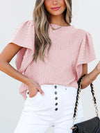 Round Neck Ruffle Sleeve Top