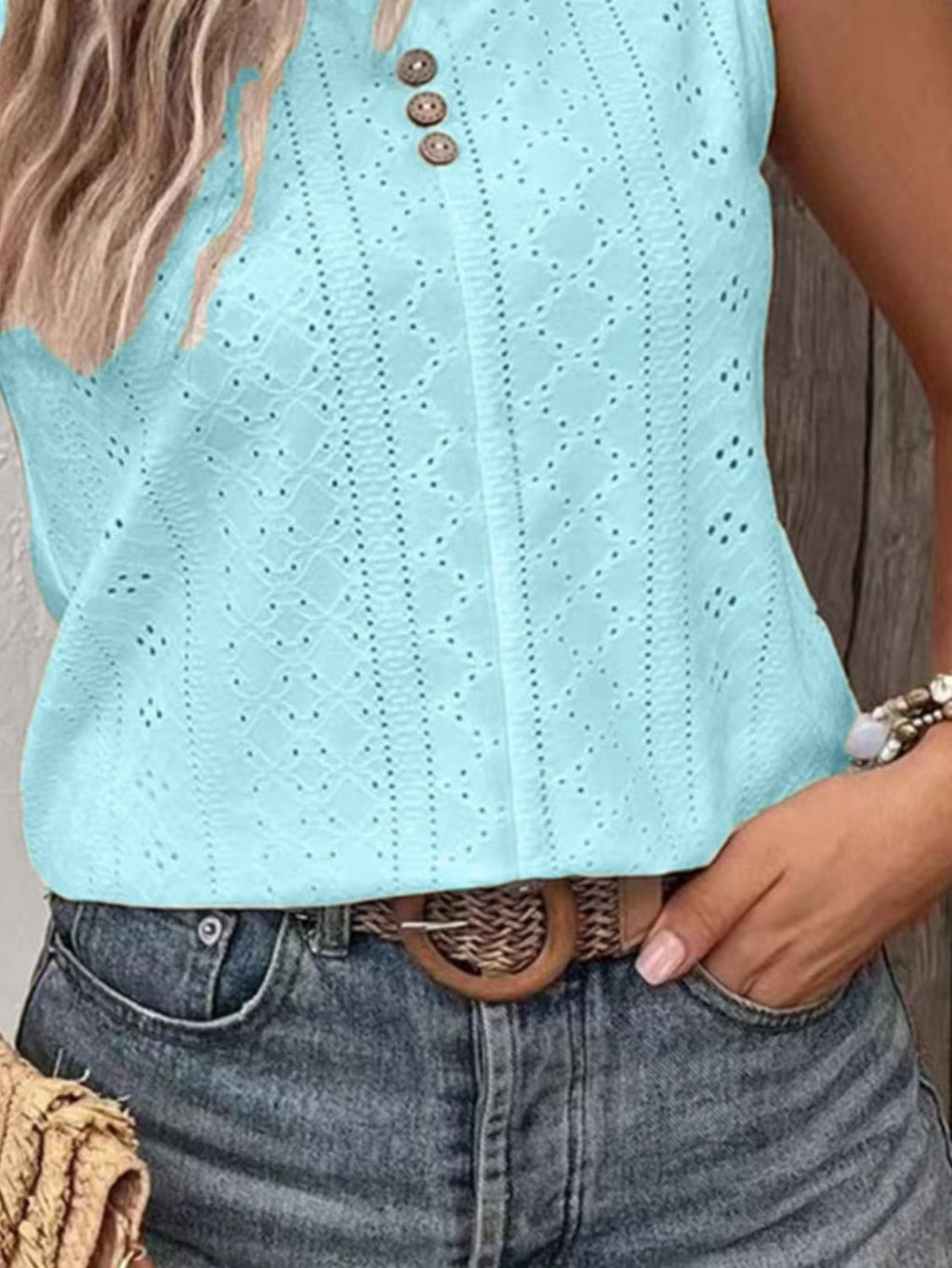 Full Size Eyelet V-Neck Tank Plus Size