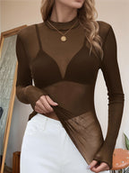 Mock Neck Long Sleeve Sheer Top