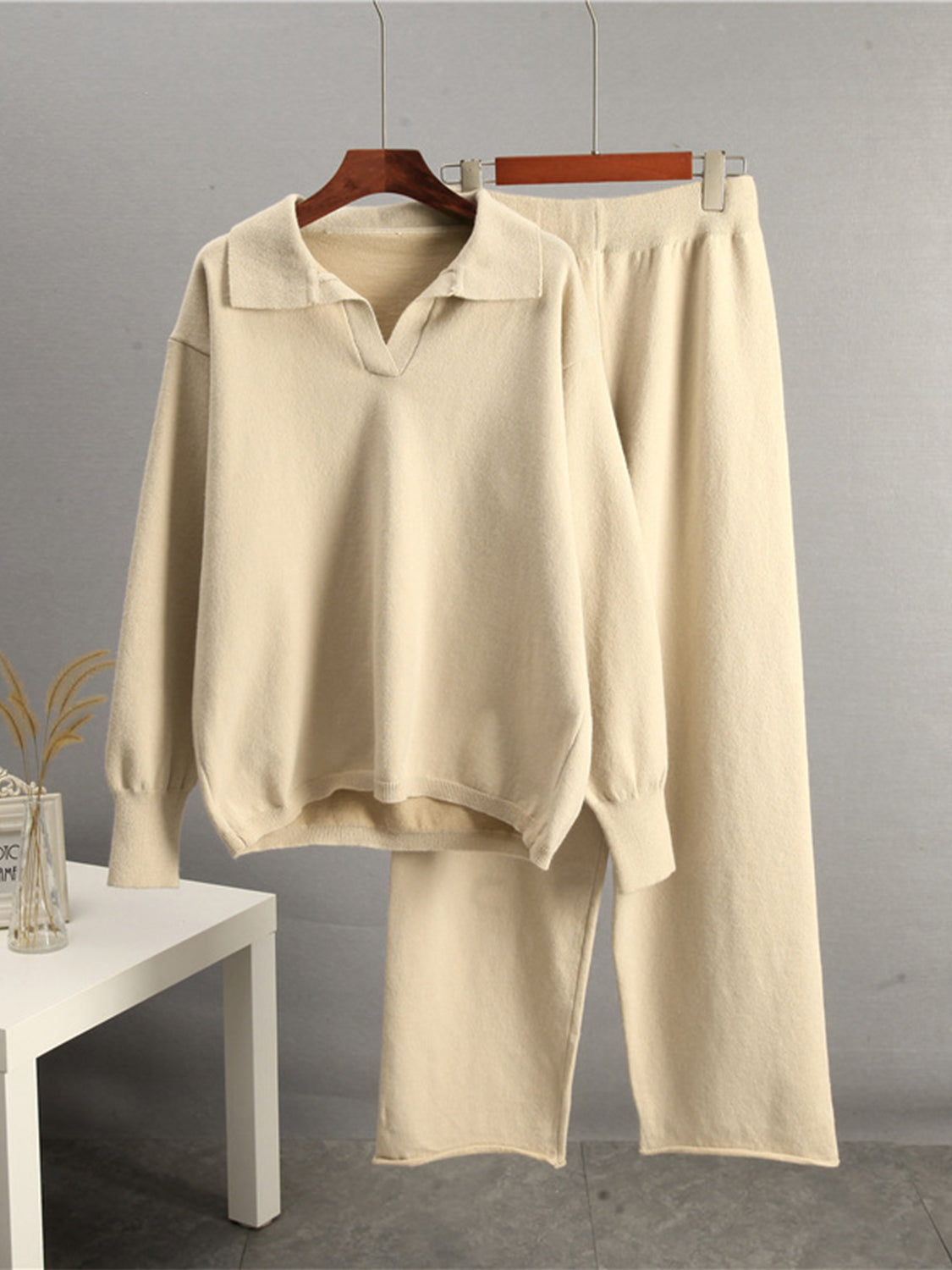 Johnny Collar Long Sleeve Top and Pants Sweater Set - felvior