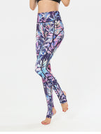 Printed Wide Waistband Active Leggings with Stirrups