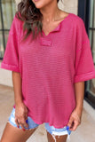 Textured Cuffed Short Sleeve Top - felvior