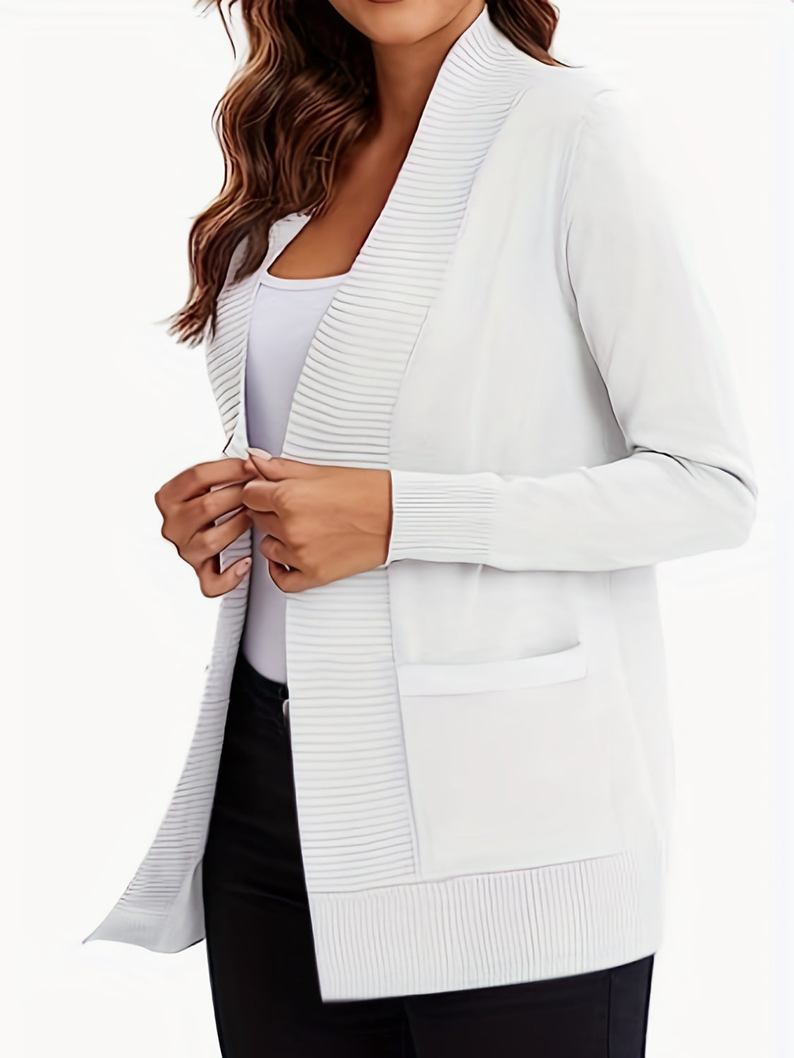Open Front Long Sleeve Sweater Cardigan - felvior