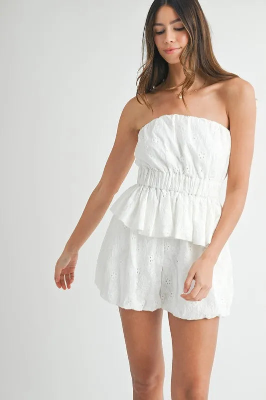 MABLE Floral Eyelet Lace Tube Top and Short Set