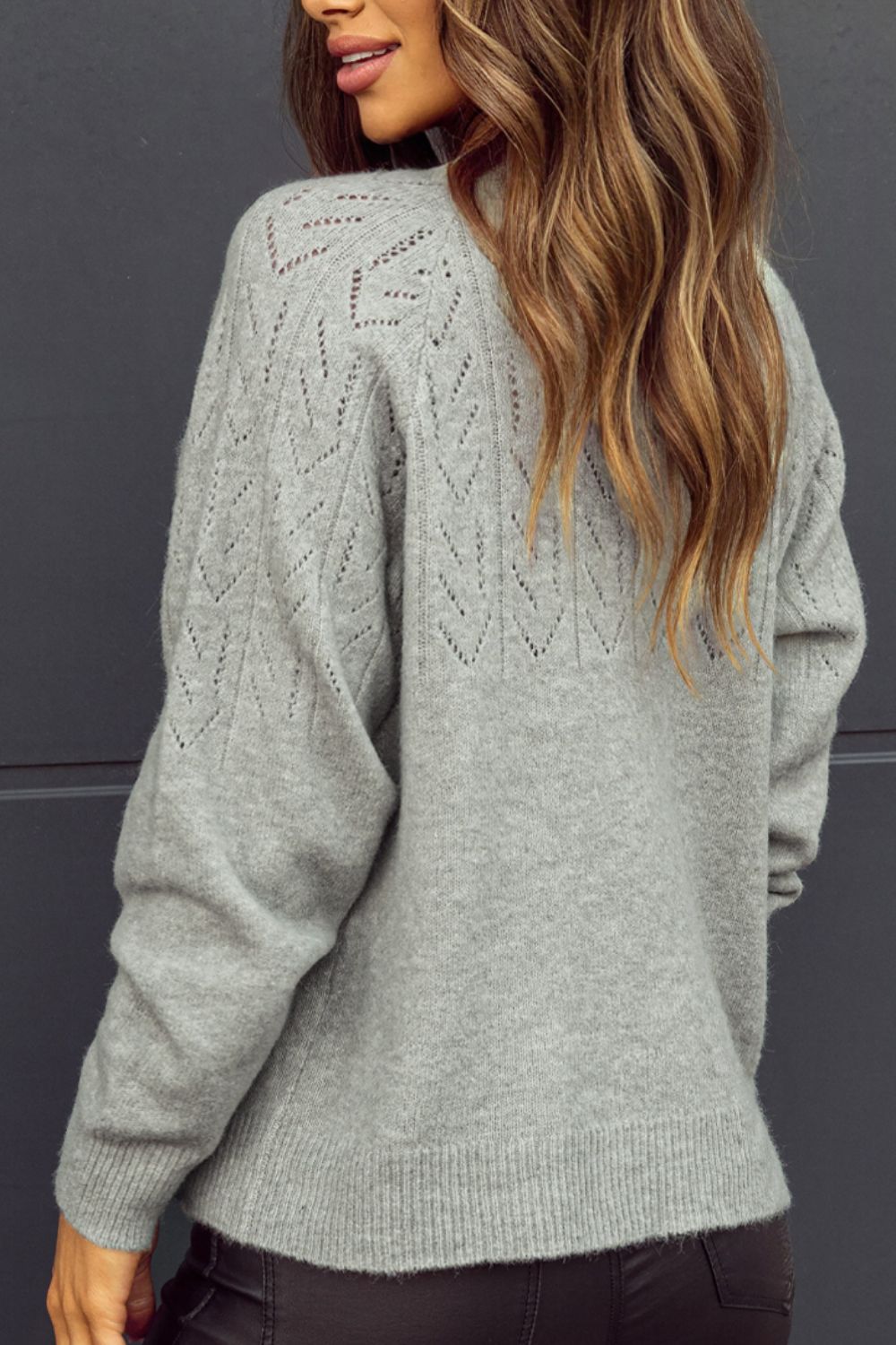 Openwork Button Down Long Sleeve Cardigan - felvior