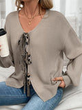 Perfee Tied Contrast Heart V-Neck Long Sleeve Cardigan - felvior