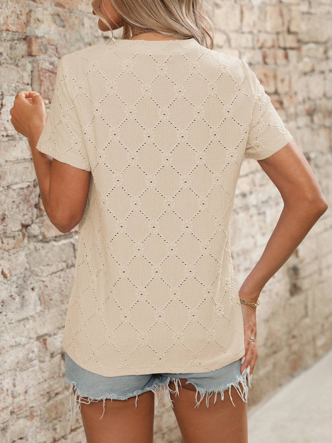 Eyelet Round Neck Short Sleeve Top