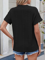 Eyelet Notched Short Sleeve Top