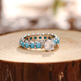 Inlaid Artificial Turquoise Zircon 925 Sterling Silver Ring - felvior