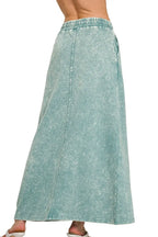 Zenana French Terry Acid Washed Front Slit Long Skirts