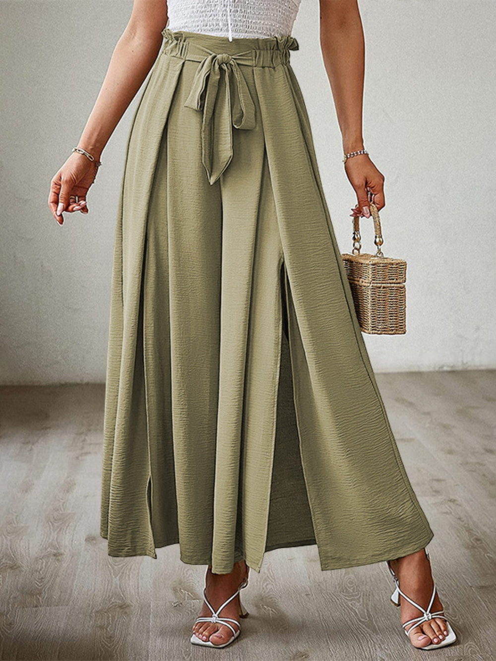 Tied Slit Wide Leg Pants