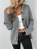 Button Up Drawstring Long Sleeve Hooded Cardigan - felvior
