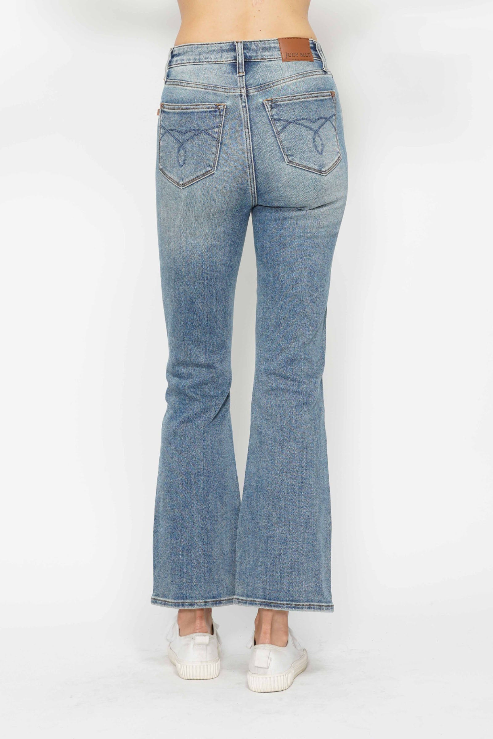 Judy Blue Full Size Tummy Control Back Embroidered Pocketed Bootcut Jeans Plus Size - felvior