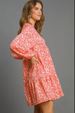 Umgee Full Size Two Tone Print Balloon Sleeve Tiered Dress Plus Size - felvior