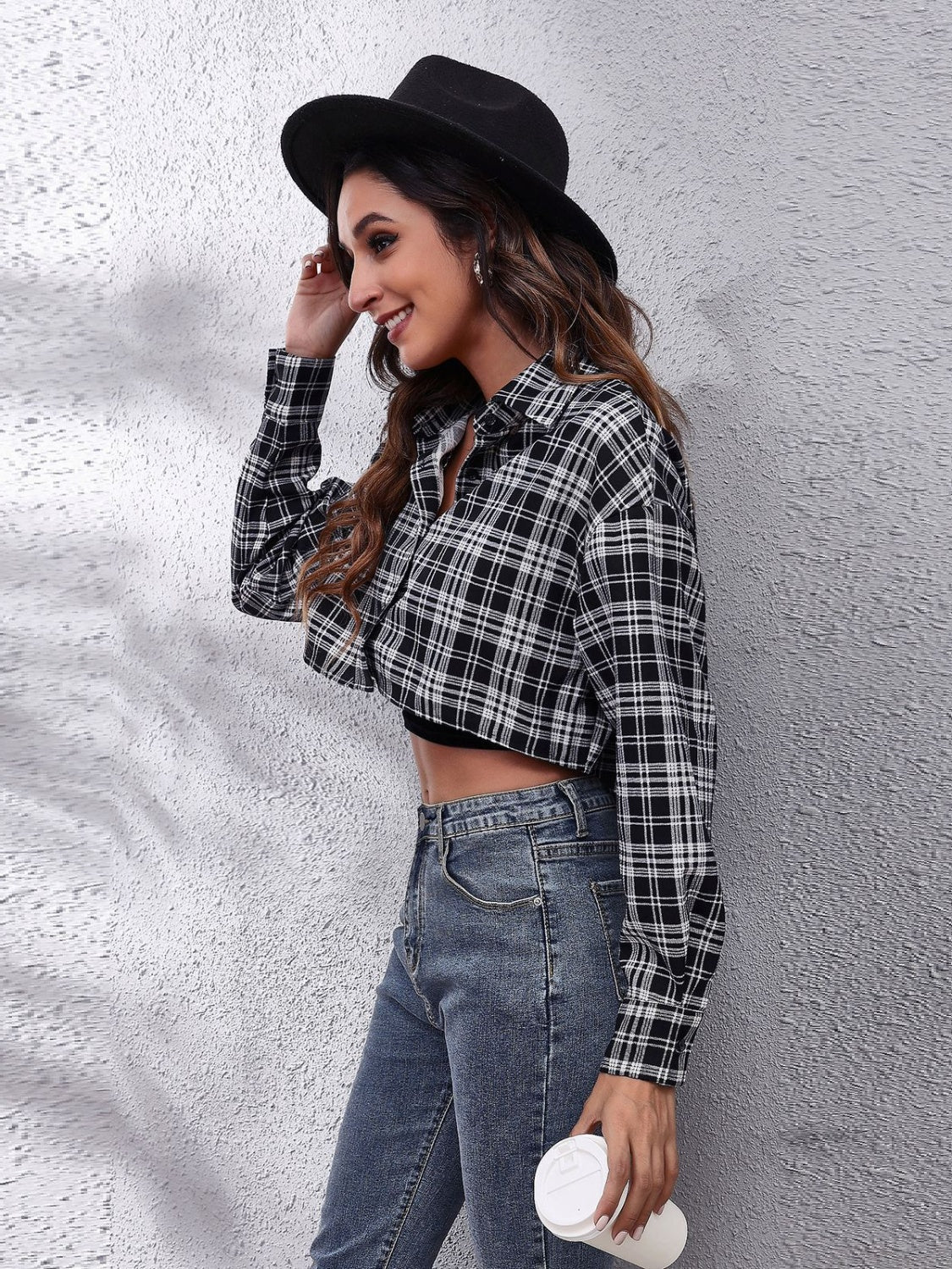 Button Down Printed Cropped Jacket - felvior