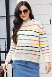 Striped Round Neck Long Sleeve Sweater - felvior