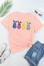 Sequin Bunny Round Neck Short Sleeve T-Shirt